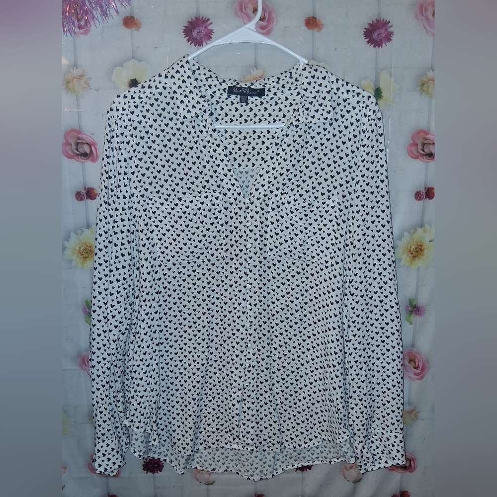 Velvet Heart Blouse White/ Black Hearts XL NWOT